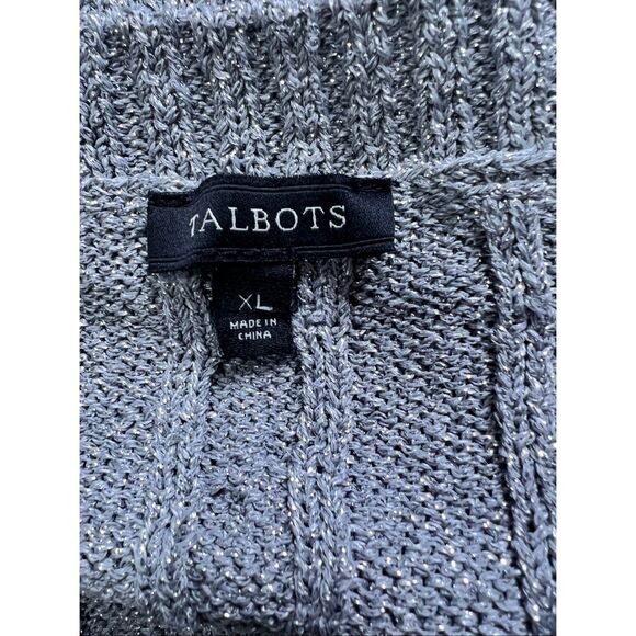 Talbots Womens Silver Cable Knit Button Front Long Sleeve Cardigan Sweater XL - Picture 7 of 7